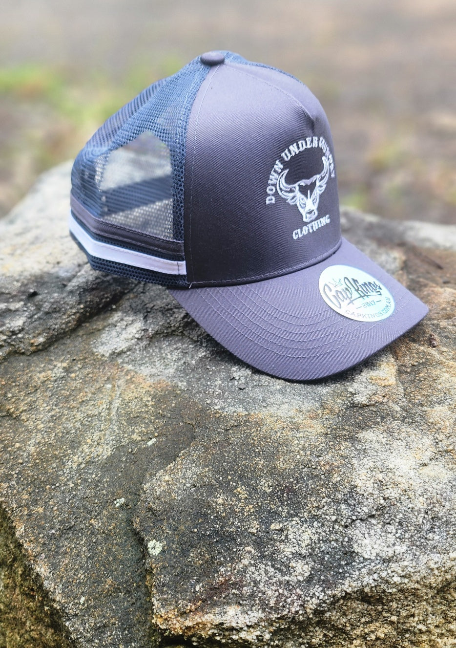 2 Striped Trucker Hat - Grey High Quality Brushed Cotton