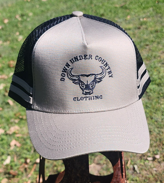 2 Striped Trucker Hat -Khaki High Quality Brushed Cotton