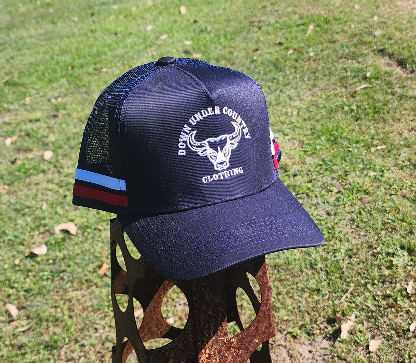 2 Striped Trucker Hat -Navy Blue High Quality Brushed Cotton