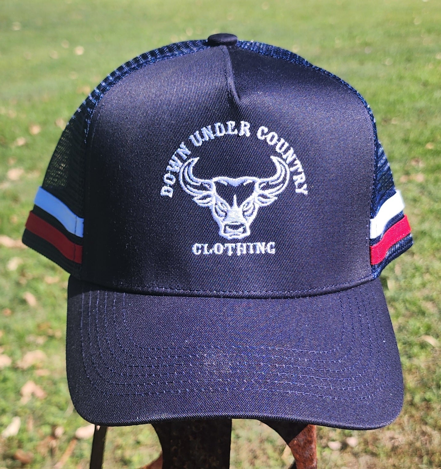 2 Striped Trucker Hat -Navy Blue High Quality Brushed Cotton