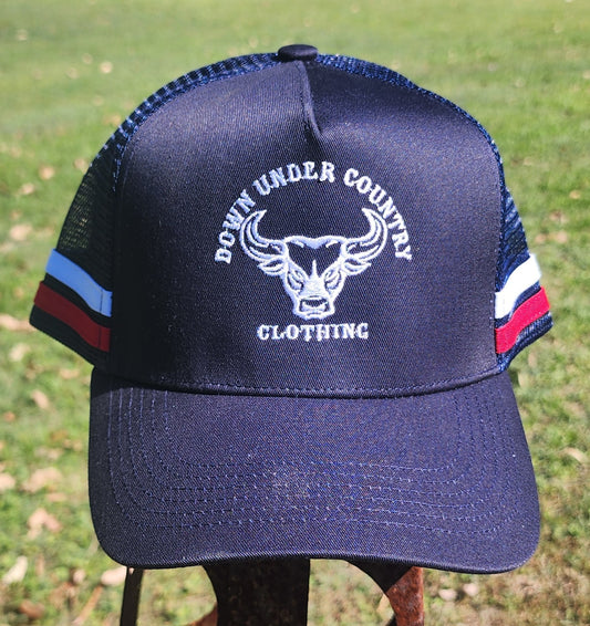 2 Striped Trucker Hat -Navy Blue High Quality Brushed Cotton