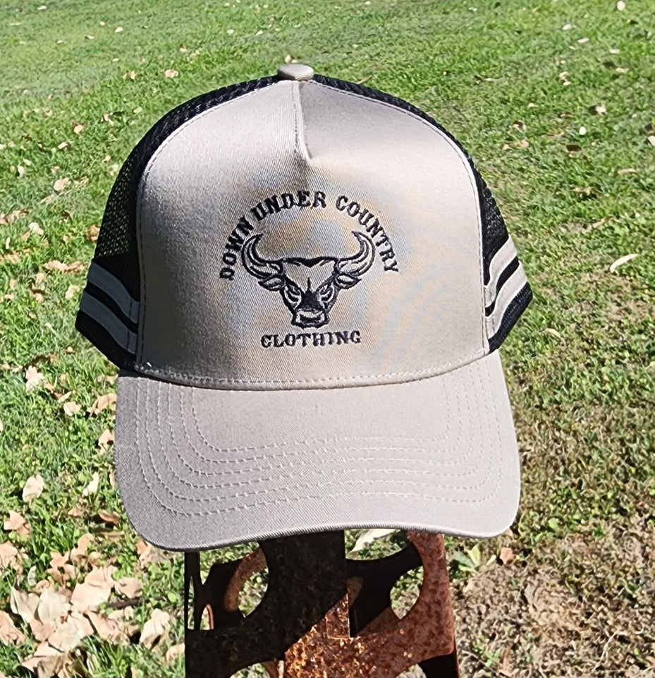 2 Striped Trucker Hat -Khaki High Quality Brushed Cotton