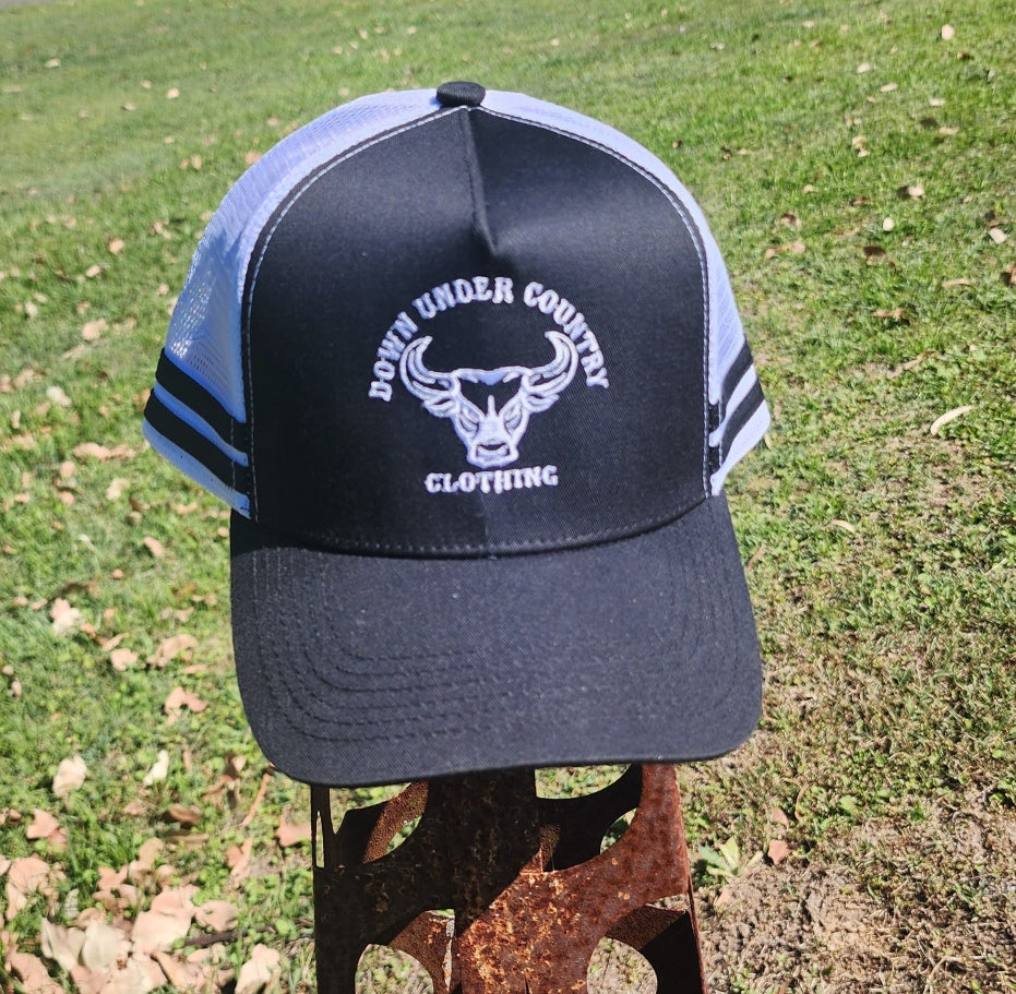 2 Striped Trucker Hat - Black High Quality Brushed Cotton