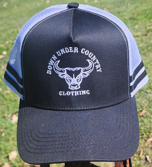 2 Striped Trucker Hat - Black High Quality Brushed Cotton