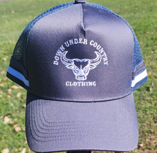 2 Striped Trucker Hat - Grey High Quality Brushed Cotton