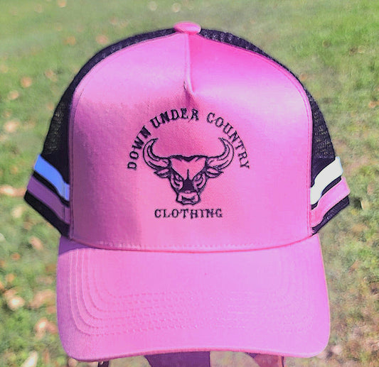 2 Striped Trucker Hat - Pink High Quality Brushed Cotton