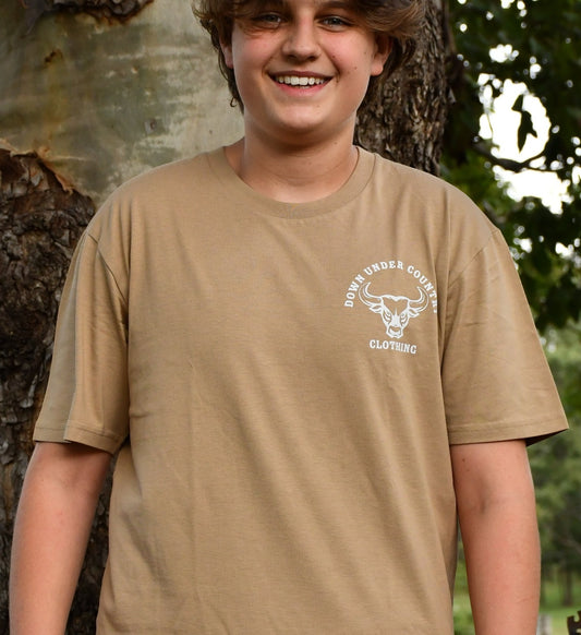 100% Cotton T-shirt - Khaki with White logo